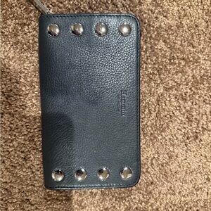 Hammitt Black Leather Phone Wallet with Silver Accents